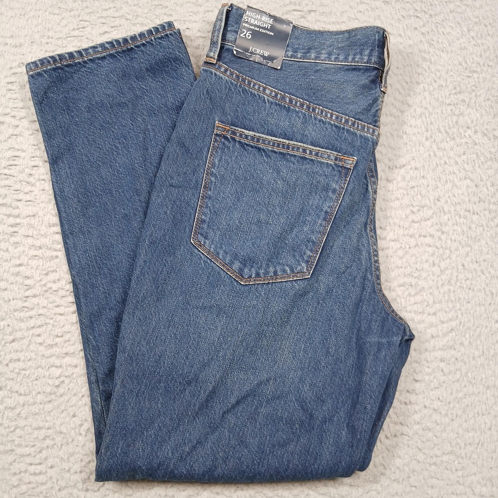 J.Crew Jeans Womens 26 Blue Denim High-Rise Straight Premium Edition Button Fly‎